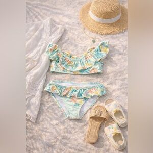 NWOT Janie and Jack Floral Ruffle Bikini Set - Mint & Yellow